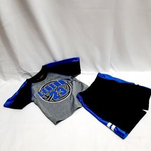 NWT Mad Game 2 piece Boys Legend 23 Graphic Gray Black Blue Short Set Size 24 M